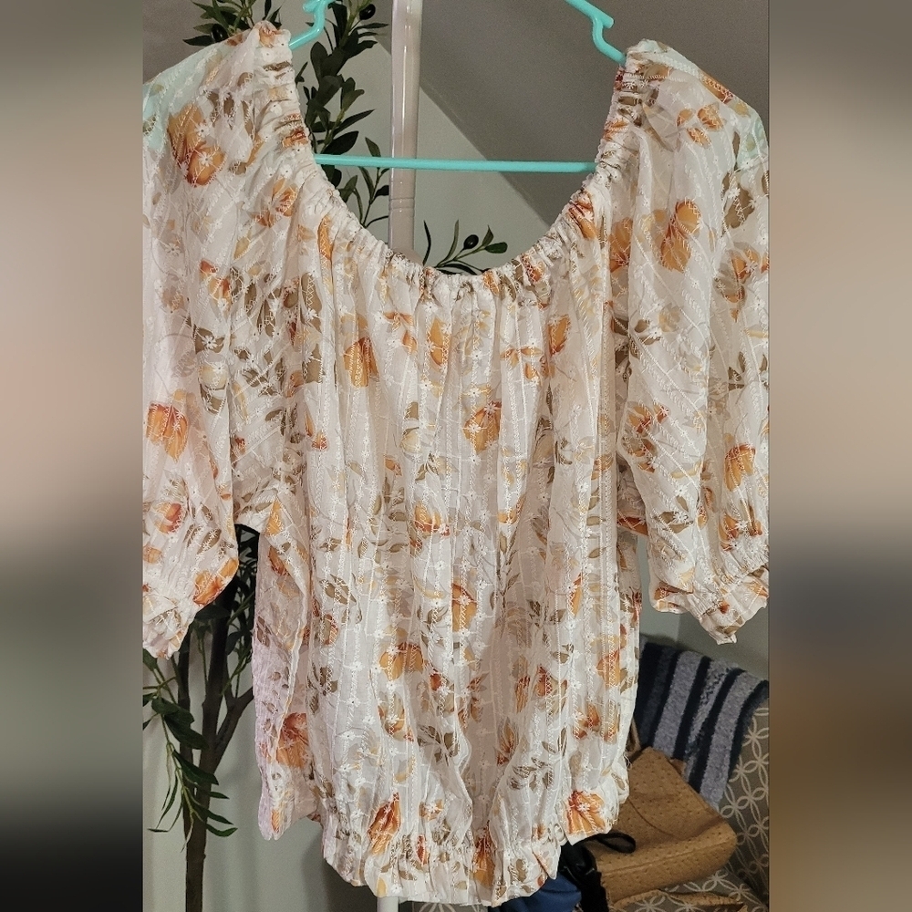 Solitaire Floral Embroidered Boho Peasant Blouse With Balloon Sleeves Medium - Picture 2 of 5